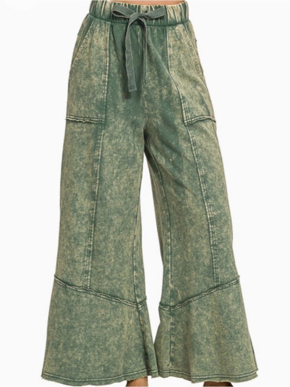 New Ash Jade Zenana Green Mineral-Wash Wide Leg Drawstring Pants